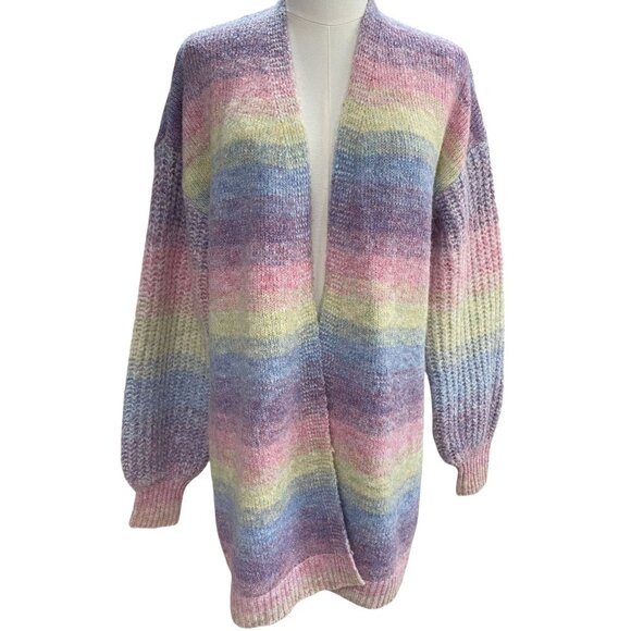 Laurie Felt Pastel Rainbow Cardigan S Soft Knit Open Front Cozy Boho Coquette - Picture 6 of 10